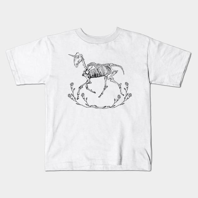 Prancing Unicorn Skeleton Kids T-Shirt by deadlydelicatedesigns